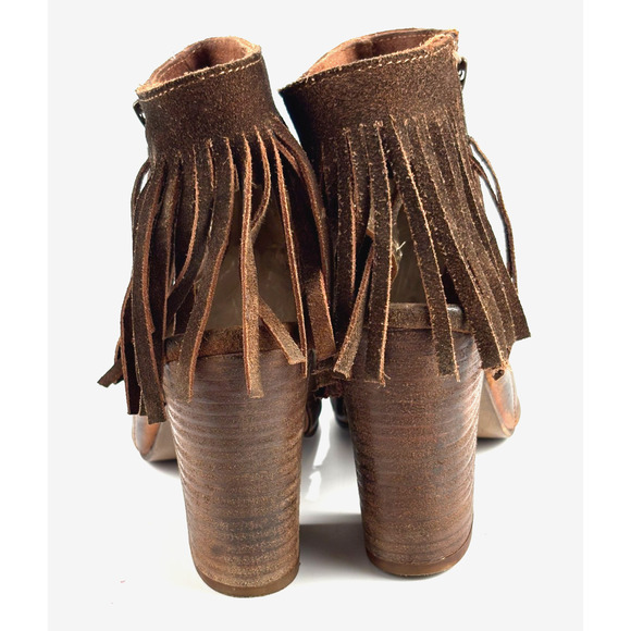 Diba True Cognac Brown Leather Booties Pep Toe Fringe Boots Boho Shoes Sz 7 - Picture 4 of 12